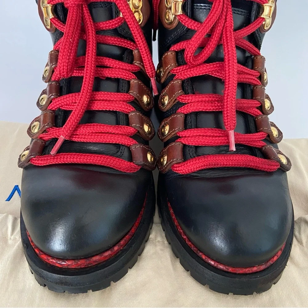 LOUIS VUITTON Leather Lace Up Combat Boots Ankle Booties - Picture 4 of 16